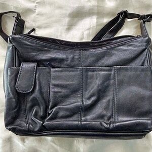 SHOULDER BAG, DOLCE MIELE, LEATHER, BLACK, BONUS MATCHING COIN PURSE, TWO MAIN